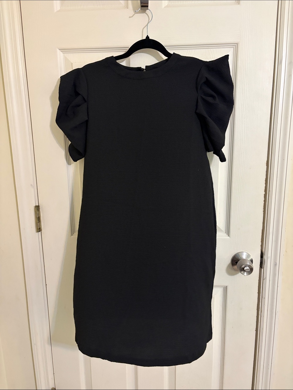 SHEIN Black Puff-Sleeve Shift Midi Dress